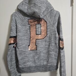 PINK by Victoria's Secret Gray Zippered Hoodie With Sequins